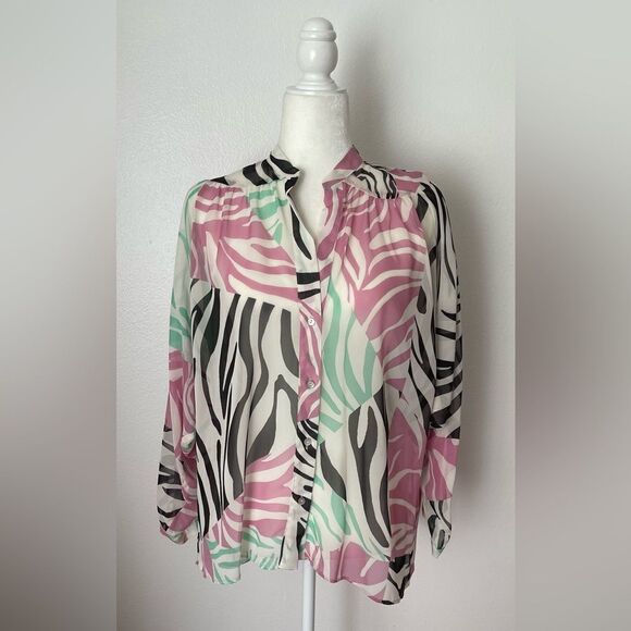 Zara Semi-sheer Animal Print Blouse Multicolored - Picture 1 of 7